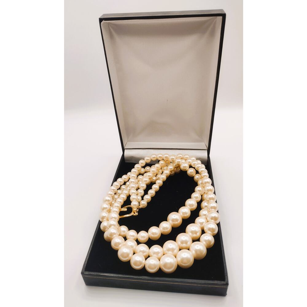Vintage Three Stand Faux Pearl Necklace w/ unmarked box original